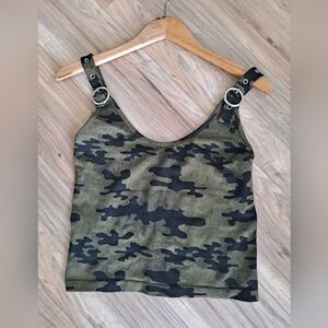 Suzette Camouflage Tank Top Buckle Strap, Stretchable Top Size M/L